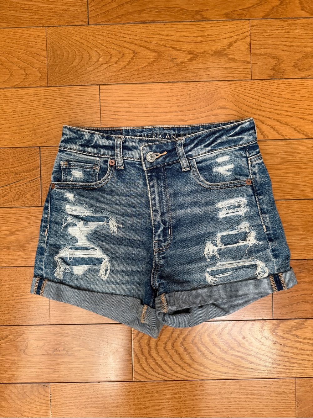 American Eagle Outfitters Distressed Rolled-Hem Denim Shorts